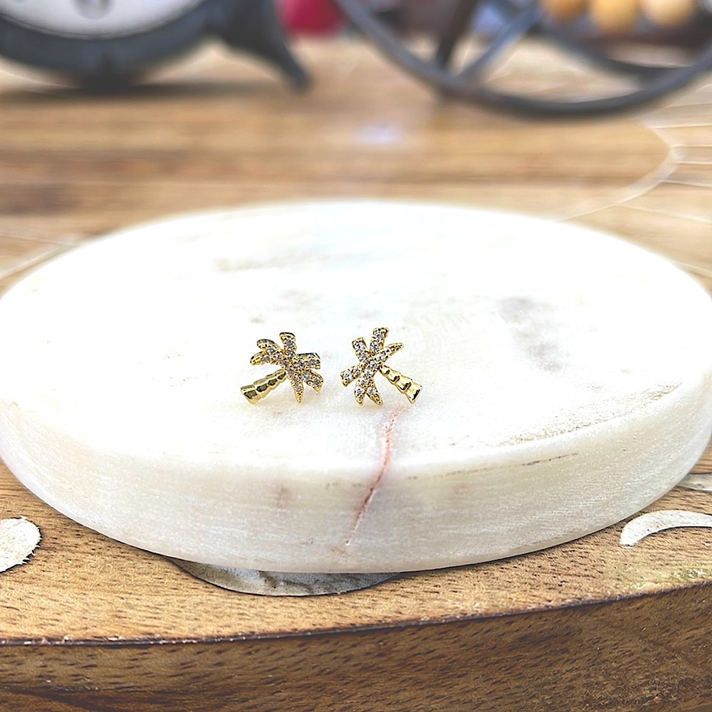 Gold palm tree studs